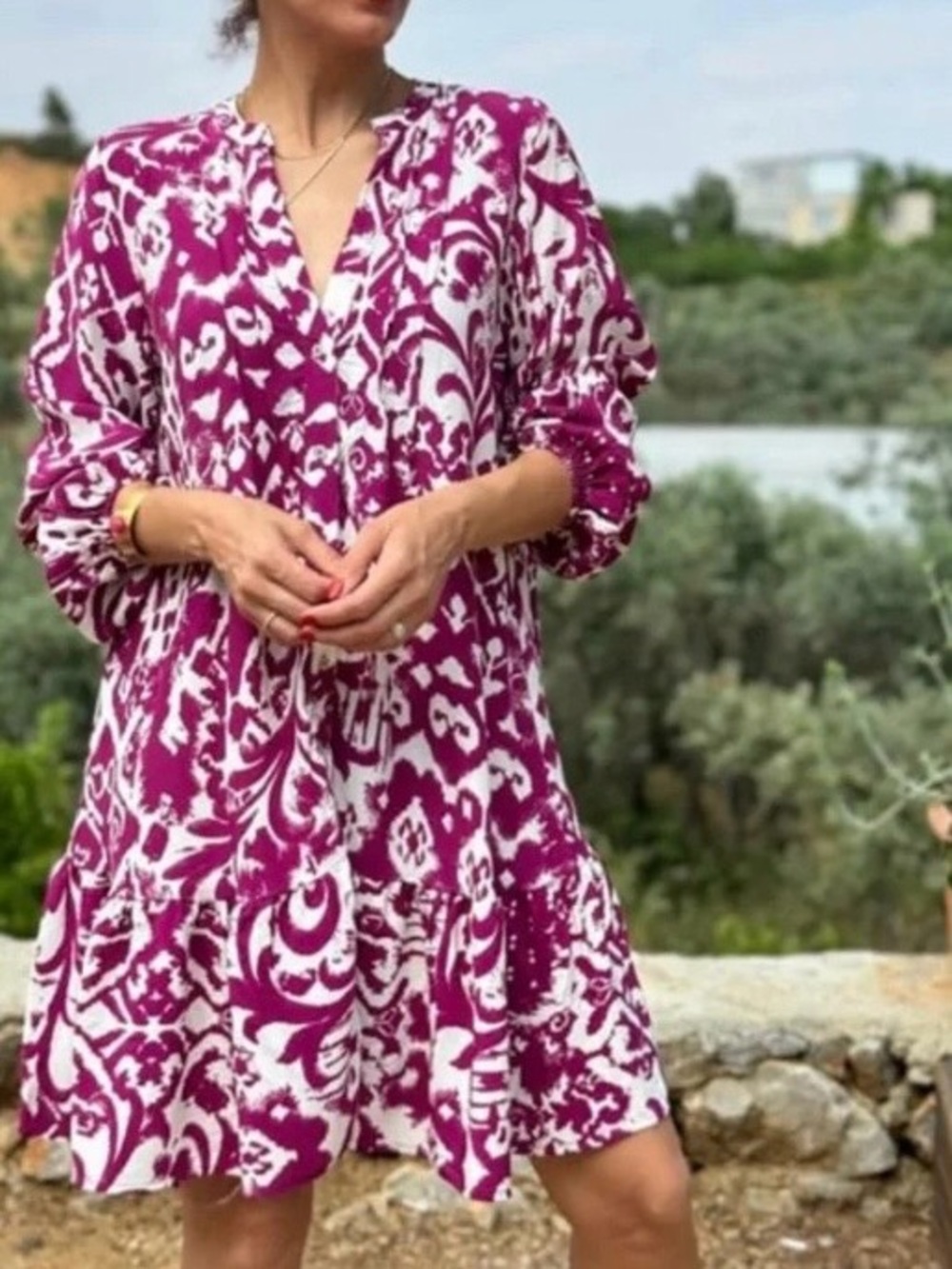 Zara Blogger Favorite Ruffle Hem Printed Mini Dress Cottagecore Size L MSRP $85